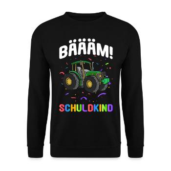 Einschulung Geschenk | Traktor Junge Geschenkidee - Unisex Pullover - Schwarz - Vorne - Alina (178cm) & Michal (187cm)