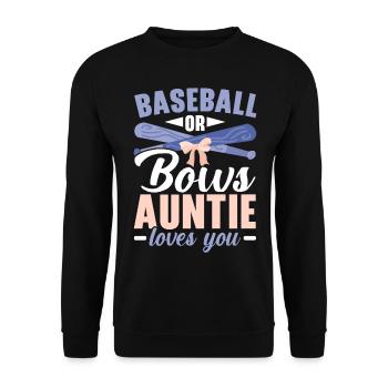 Baseball oder Bögen Tante liebt dich Baby Reveal - Unisex Pullover - Schwarz - Vorne - Alina (178cm) & Michal (187cm)