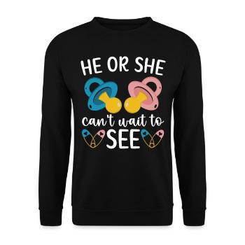 Er oder Sie kann nicht warten, um Baby-Ankündigung - Unisex Pullover - Schwarz - Vorne - Alina (178cm) & Michal (187cm)
