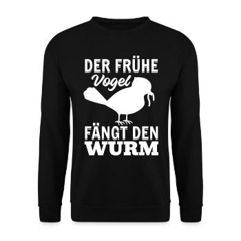 Der Frühe Vogel Fängt Den Wurm - Guten Morgen - Unisex Pullover - Schwarz - Vorne - Alina (178cm) & Michal (187cm)