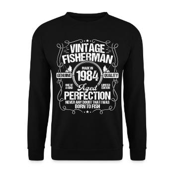 1984 Fishing for Fisherman 1984 Year Born Angler - Unisex Pullover - Schwarz - Vorne - Alina (178cm) & Michal (187cm)