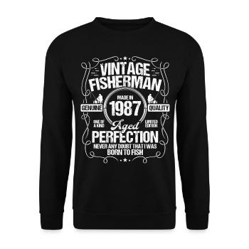 1987 Fishing for Fisherman 1987 Year Born Angler - Unisex Pullover - Schwarz - Vorne - Alina (178cm) & Michal (187cm)
