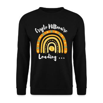 Crypto Millionaire Loading Rainbow Bitcoin Shirt - Unisex Pullover - Schwarz - Vorne - Alina (178cm) & Michal (187cm)
