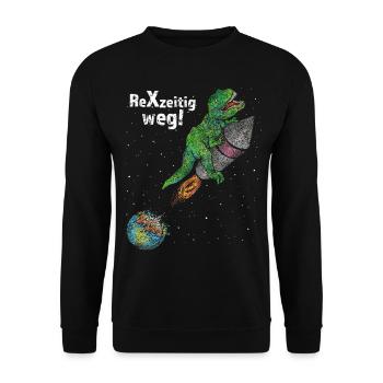 Klimaschutz Umwelt No Planet Dino T-Rex - Unisex Pullover - Schwarz - Vorne - Alina (178cm) & Michal (187cm)