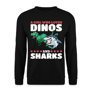 Dinosaur Great White Shark A girl who - Unisex Sweatshirt - black - Front - Alina (178cm) & Michal (187cm)