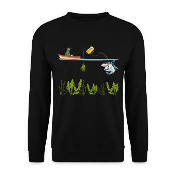 Lustiger Angelhai Fischer Great White Shark - Unisex Pullover - Schwarz - Vorne - Alina (178cm) & Michal (187cm)