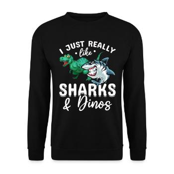 Great White Shark Dinosaur Ich mag Haie & Dinos - Unisex Pullover - Schwarz - Vorne - Alina (178cm) & Michal (187cm)