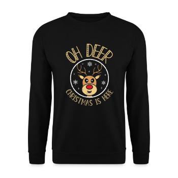 Oh Hirschweihnacht ist hier Weihnachtsmann Rentier - Unisex Pullover - Schwarz - Vorne - Alina (178cm) & Michal (187cm)