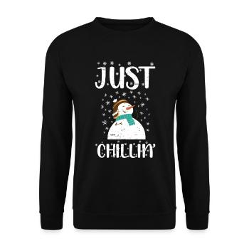 Urlaub mit dem Schneemann des Weihnachtsmanns - Unisex Pullover - Schwarz - Vorne - Alina (178cm) & Michal (187cm)