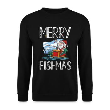 Merry Fishmas Santa Claus Boat Fishing Holidays - Unisex Sweatshirt - black - Front - Alina (178cm) & Michal (187cm)