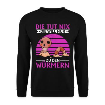 Die Tut Nix Die Will Nur Zu Den Würmern - Unisex Pullover - Schwarz - Vorne - Alina (178cm) & Michal (187cm)