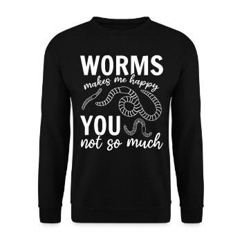 Worms macht mich glücklich dich nicht so sehr ich - Unisex Pullover - Schwarz - Vorne - Alina (178cm) & Michal (187cm)
