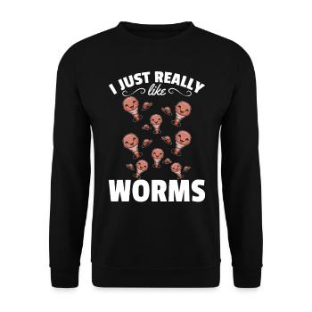 Compost worm lover Happy Worm I like worms - Unisex Sweatshirt - black - Front - Alina (178cm) & Michal (187cm)