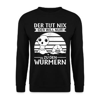 Lustiger Wurm Die Tut Nix Die Will Nur Zu Den - Unisex Pullover - Schwarz - Vorne - Alina (178cm) & Michal (187cm)