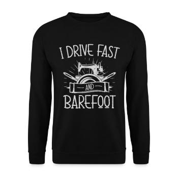 I Drive Fast And Barefoot Quilt Fabric Needle - Unisex Sweatshirt - black - Front - Alina (178cm) & Michal (187cm)