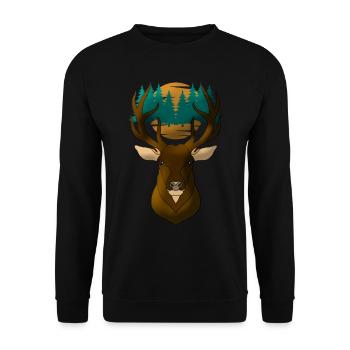 Deer Head Motif - Unisex Sweatshirt - black - Front - Alina (178cm) & Michal (187cm)