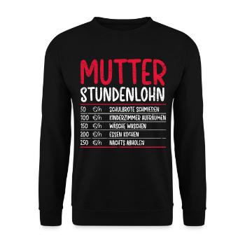 Vintage Mutter Stundenlohn Geschenk Spruch Mama - Unisex Pullover - Schwarz - Vorne - Alina (178cm) & Michal (187cm)