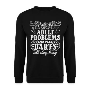 Dartspieler Ich ignoriere alle meine Probleme mit - Unisex Pullover - Schwarz - Vorne - Alina (178cm) & Michal (187cm)
