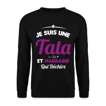 Je Suis Une Tata et Marraine Qui Déchire - Sweat-shirt Unisexe - noir - Devant - Alina (178cm) & Michal (187cm)
