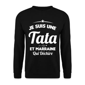 Je Suis Une Tata et Marraine Qui Déchire - Sweat-shirt Unisexe - noir - Devant - Alina (178cm) & Michal (187cm)