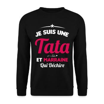 Je Suis Une Tata et Marraine Qui Déchire - Sweat-shirt Unisexe - noir - Devant - Alina (178cm) & Michal (187cm)