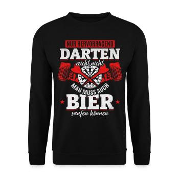 Nur hervorragend Darten reicht nicht - Lustiges - Unisex Pullover - Schwarz - Vorne - Alina (178cm) & Michal (187cm)