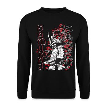 Samurai mit Kirschblüten - Unisex Pullover - Schwarz - Vorne - Alina (178cm) & Michal (187cm)