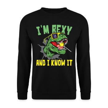 Je m’appelle Rexy et je connais le paléontologue Dinosaur - Sweat-shirt Unisexe - noir - Devant - Alina (178cm) & Michal (187cm)