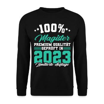 Magister 2023 Spruch Magisterabschluss - Unisex Pullover - Schwarz - Vorne - Alina (178cm) & Michal (187cm)