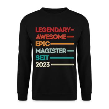 Magister 2023 Spruch Magisterabschluss - Unisex Pullover - Schwarz - Vorne - Alina (178cm) & Michal (187cm)