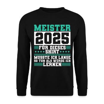 Meister 2025 Mechaniker Meistertitel Geschenk - Unisex Pullover - Schwarz - Vorne - Alina (178cm) & Michal (187cm)