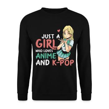 Juste une fille qui aime l’anime et la K-Pop - Sweat-shirt Unisexe - noir - Devant - Alina (178cm) & Michal (187cm)