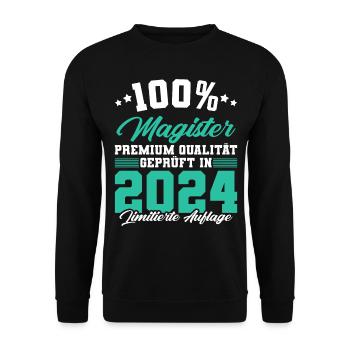 Magister 2024 Spruch Magisterabschluss - Unisex Pullover - Schwarz - Vorne - Alina (178cm) & Michal (187cm)