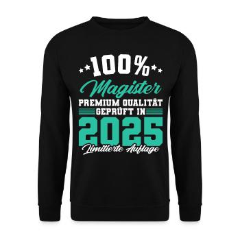 Magister 2025 Spruch Magisterabschluss - Unisex Pullover - Schwarz - Vorne - Alina (178cm) & Michal (187cm)