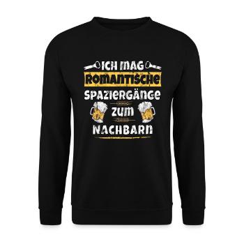 Ich mag romantische Spaziegänge zum Nachbarn - Unisex Pullover - Schwarz - Vorne - Alina (178cm) & Michal (187cm)