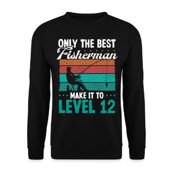 12 Fishing Level 12 Year Old Angler Fisherman - Unisex Pullover - Schwarz - Vorne - Alina (178cm) & Michal (187cm)