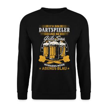 Ich bin Dartspieler und ne Geile Sau - Lustiges - Unisex Pullover - Schwarz - Vorne - Alina (178cm) & Michal (187cm)