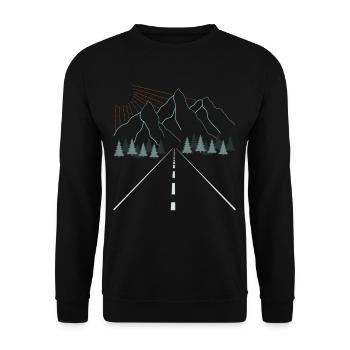 Natur Wandern Aufdruck Berg Motiv - Unisex Pullover - Schwarz - Vorne - Alina (178cm) & Michal (187cm)