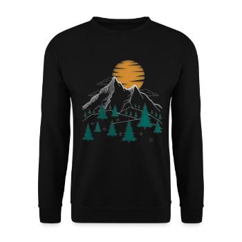 Natur Wandern Aufdruck Berg Motiv - Unisex Pullover - Schwarz - Vorne - Alina (178cm) & Michal (187cm)