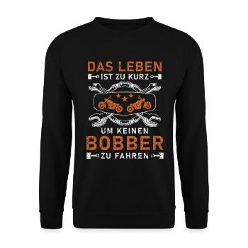 Retro Leben Zu Kurz Bobber I Motorradfahrer Tacho - Unisex Pullover - Schwarz - Vorne - Alina (178cm) & Michal (187cm)