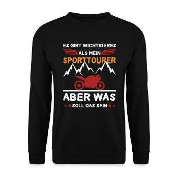 Retro Gibt Wichtigeres Sporttourer Motorradfahrer - Unisex Pullover - Schwarz - Vorne - Alina (178cm) & Michal (187cm)