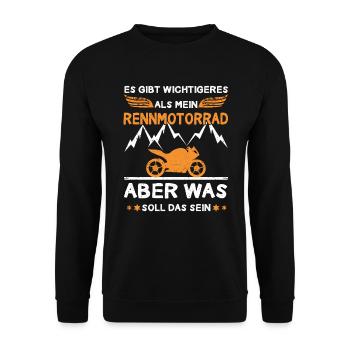 Gibt Wichtigeres Als Rennmotorrad Motorradfahrer - Unisex Pullover - Schwarz - Vorne - Alina (178cm) & Michal (187cm)