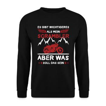 Gibt Wichtigeres Scrambler Motorradfahrer Motorrad - Unisex Pullover - Schwarz - Vorne - Alina (178cm) & Michal (187cm)