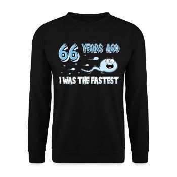 66 Years Ago I Was The Fastest 66. Geburtstag - Unisex Pullover - Schwarz - Vorne - Alina (178cm) & Michal (187cm)