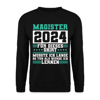 Magister 2024 Spruch Magisterabschluss - Unisex Pullover - Schwarz - Vorne - Alina (178cm) & Michal (187cm)