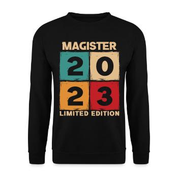 Magister 2023 Spruch Magisterabschluss - Unisex Pullover - Schwarz - Vorne - Alina (178cm) & Michal (187cm)