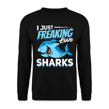Großer White Shark Lover Ich liebe Haie einfach - Unisex Pullover - Schwarz - Vorne - Alina (178cm) & Michal (187cm)