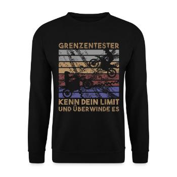 Retro Grenzentester Limit Motorradfahrer Motocross - Unisex Pullover - Schwarz - Vorne - Alina (178cm) & Michal (187cm)