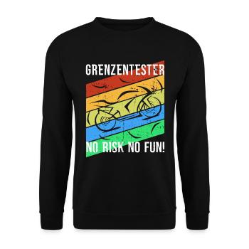 Grenzentester No Risk No Fun Motorradfahrer Biker - Unisex Pullover - Schwarz - Vorne - Alina (178cm) & Michal (187cm)