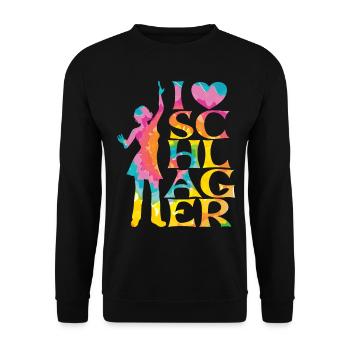Schlager Schlagermusik Schlagerfan Party Outfit - Unisex Pullover - Schwarz - Vorne - Alina (178cm) & Michal (187cm)